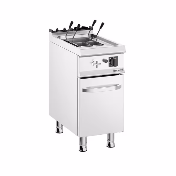 Gázüzemű ipari tésztafőző álló - 18 liter - 10,5 kW - leeresztőcsappal - alsó szekrénnyel, 1 ajtóval