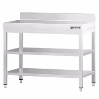 طاولة عمل ستانلس ستيل PREMIUM - 800x600mm - مع رف سفلي & حاجز خلفي & رف وسطي & تدعيم