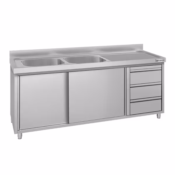 ECO ormarić za sudoper – 2000 x 600 mm – s 3 ladice i 2 sudopera na lijevoj strani