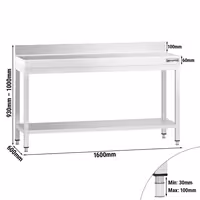 Commercial Stainless Steel Centre Table PREMIUM - 1600x600mm - with Undershelf - with Rear Upstand