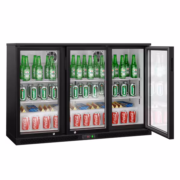 Barski hladnjak - 1350 mm - 320 l - s 3 staklena vrata - crna