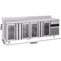 Commercial Counter Fridge PREMIUM - 2300x700mm - glass doors - with upstand