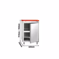 Rozsdamentes acél munkaszekrény PREMIUM - 600x700 mm - nyílóajtós, 1 ajtós - tart.: HACCP vágódeszka, piros