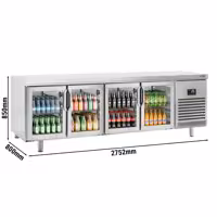 Stół chłodniczy barowy do napojów Premium PLUS – 2752 x 800 mm – z 4 drzwiami szklanymi