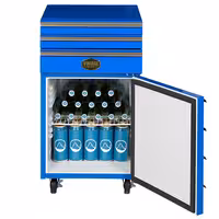 GASTRO-COOL | Chłodziarka „Wózek warsztatowy” – stal nierdzewna – 50 L – od 0 do +10 °C – z 1 drzwiami – na kółkach – niebieska