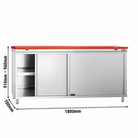 Roostevabast terasest tööpinnaga kapp PREMIUM - 1800x700 mm - koos 2 lükanduksega - sh lõikelaud, värv: punane