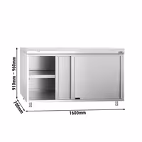 PREMIUM radni ormar od nehrđajućeg čelika – 1600 x 700 mm – s kliznim vratima – uključujući bijelu radnu ploču