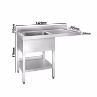Pult za pranje za perilicu posuđa - 1400x600 mm - s 1 koritom lijevo