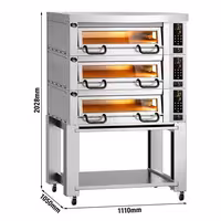 Electric Deck Pizza Oven Power - Triple Deck - Refractory Stone Deck - 4+4+4 x Ø 34cm (13") - Digital Controls - up to 450°C - incl. Hood & Base frame
