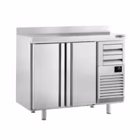 Stół chłodniczy barowy do napojów Premium PLUS – 1470 x 600 mm – z 2 drzwiami, 2 szufladami i rantem