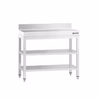 طاولة عمل ستانلس ستيل PREMIUM - 800x600mm - مع رف سفلي & حاجز خلفي & رف وسطي & تدعيم