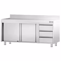 خزانة قاعدية ستانلس ستيل KOPENHAGEN PREMIUM - 2000x600mm - وحدة أدراج 3 يمين - مع حاجز خلفي