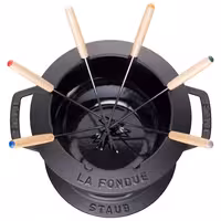 STAUB | Cast Iron Fondue Set – Ø 18 cm - Black - 6 Forks, Burner, Board