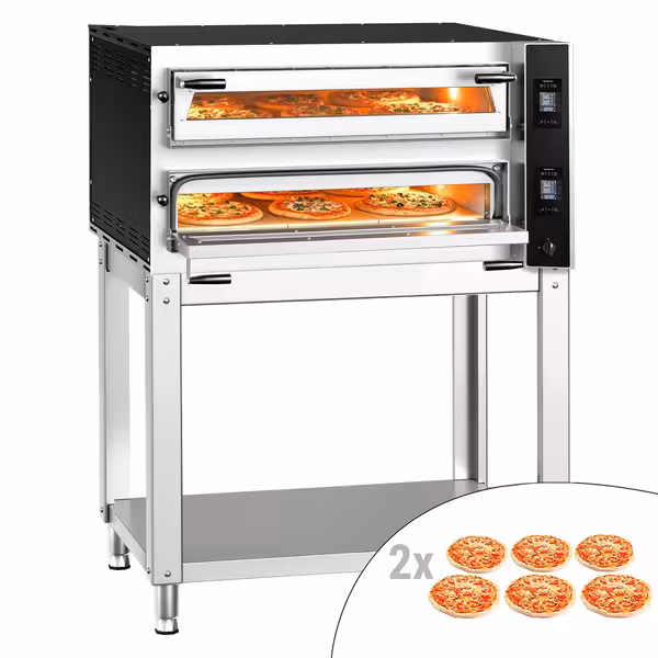 Electric Deck Pizza Oven - Twin Deck - Refractory Stone Deck - 6+6 x Ø 35cm (13.8") - Digital Controls - up to 400°C - incl. Base frame