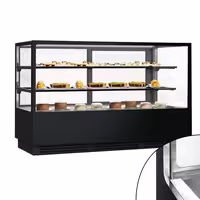 Commercial cake display fridge - 782L - 2000mm - Double glazing - square - with 2 glass shelves - rear sliding doors - for patisserie - Black