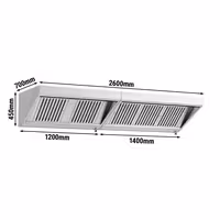 Commercial Wall-Mounted Extraction Canopy - with Motor - 2600mm - with Baffle Filters & LED Lighting