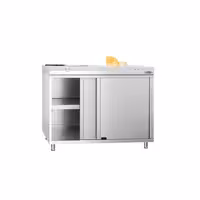 Arbetskåp i rostfritt stål PREMIUM - 1000x600 mm - med 2 skjutdörrar - inkl. skärbräda vit