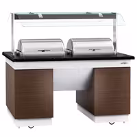 Heated Bain Marie Buffet Counter DUBLIN - 1600mm - with 2 Chafing Dishes - on Castors - Brown