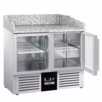 Commercial Pizza Prep Counter - Granite Top PREMIUM - 935x700mm - with 2 glass doors