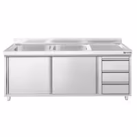 PREMIUM umivaonik – 2000 x 600 mm – s 3 ladice i 2 sudopere na lijevoj strani