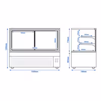 Commercial cake display fridge - 598L - 1500mm - Double glazing - with 2 adjustable shelves - rear sliding doors