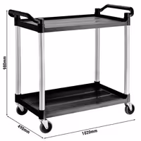 Cărucior de servire din plastic – 1020 x 490 mm – cu 2 rafturi