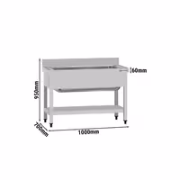 Grovdiskbänk i rostfritt stål ECO - 1000x700 mm - med underhylla - 1 ho mitten - extra djup ho - med stänkskydd
