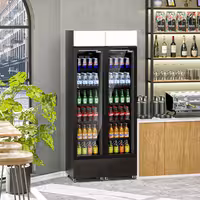 (2 pcs) Commercial Beverage Display Fridge with Illuminated Canopy - 870mm - 290 Litres - with 2 hinged glass doors - LED lighting - digital controller with temperature display - Black - Temperature range 1 to 10 °C
