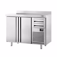Stół chłodniczy barowy do napojów Premium PLUS – 1470 x 600 mm – z 2 drzwiami, 2 szufladami i rantem