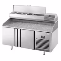 Commercial Pizza Prep Counter - Granite Top PREMIUM PLUS - 1490x700mm - with 2 doors - incl. refrigerated topping unit - 6x GN 1/4