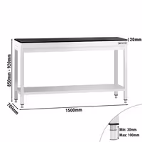 Rozsdamentes acél munkaasztal PREMIUM - 1500x700 mm - alsó polccal - gránit munkalappal
