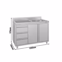 Sudoper s ormarićem ECO - inox - 1200 x 700 mm - 3 ladice - s 1 koritom - korito desno