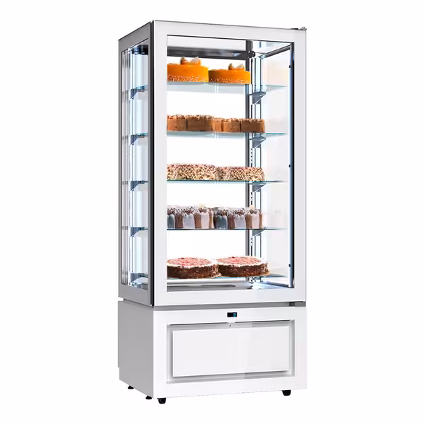 4-Sided Glass Display Fridge - 457L - 805mm - Double glazing - square - with 5 glass shelves - 1 glass door front - White