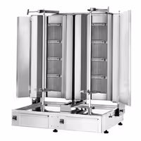 Gas Doner Kebab Grill (Shawarma/Gyros) - Twin x 4 Burner - up to 120kg - 26kW - incl. 2 splash guards & 2 double doors - For CE