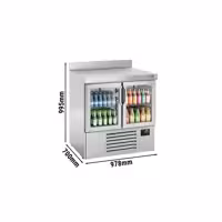 Stół chłodniczy barowy do napojów Premium PLUS – 978 x 700 mm – z 2 drzwiami szklanymi – z rantem