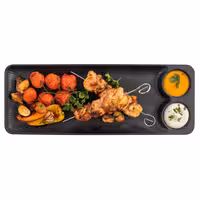 (6 pcs) Serving Tray - NERO - Melamine - 410x150mm - Height: 25mm - Black - 2 integrated dip bowls