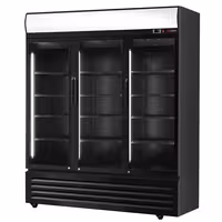 Commercial Beverage Display Fridge with Illuminated Canopy - 2050mm - 1500 Litres - with 3 hinged glass doors - LED lighting - digital controller with temperature display - Black/White - Temperature range 2 to 8 °C