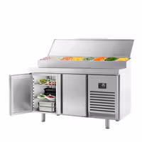 Table réfrigérée de préparation pour boulangerie - avec 2 portes - dimensions de compartiment EN - superstructure en inox 9x GN 1/4