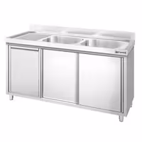 PREMIUM umivaonik – 1400 x 600 mm – s košem za smeće i dvije zdjele s desne strane