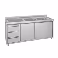 ECO ormarić za sudoper – 1800 x 600 mm – s 3 ladice i 2 sudopera na desnoj strani