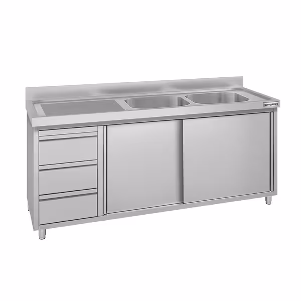 ECO ormarić za sudoper – 1800 x 600 mm – s 3 ladice i 2 sudopera na desnoj strani