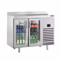 Stół chłodniczy barowy do napojów Premium PLUS – 1468 x 700 mm – z 2 drzwiami szklanymi i rantem