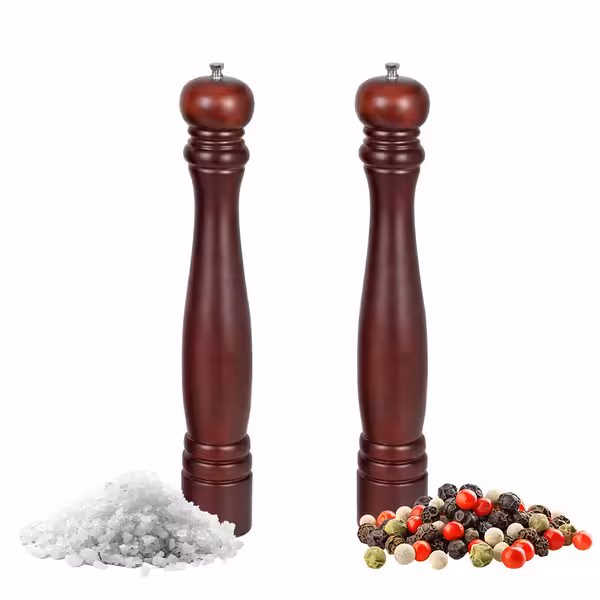 (2 bucăți) Râșniță de sare și piper – din lemn – cu mecanism de măcinare din oțel – Înălțime: 460 mm – Maro
