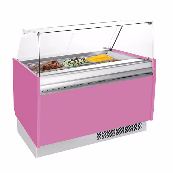 Ice Cream Display Freezer | LIAM - 1310mm - Static cooling - with LED lighting - for 10+10 x 5 litres Napoli pans - Pink