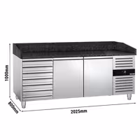 Table réfrigérée à pizza PREMIUM - 2000 x 800 mm - avec 2 portes et 7 tiroirs