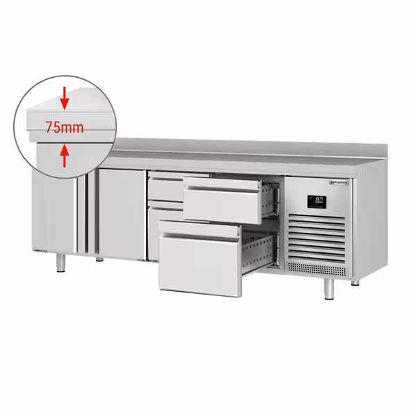 Aukstuma galds PREMIUM PLUS - 2452x600 mm - 510 l - ar 2 durvīm - ar 4 atvilktnēm - Ar apmali