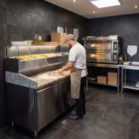 Table réfrigérée à pizza PREMIUM - 1500 x 800 mm - avec 2 portes - incl. vitrine réfrigérée avec LED - 7 x GN 1/4
