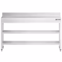 طاولة عمل ستانلس ستيل PREMIUM - 2000x600mm - مع رف سفلي & حاجز خلفي & رف وسطي & تدعيم