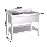 Sudoper PREMIUM - 1200x600 mm - s donjom policom - s 1 koritom - korito lijevo - inox