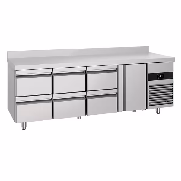 Kühltisch PREMIUM - 2330x700 mm - 632 l - ventileeritud jahutus - koos 1 uksega - tagaservaga tööpind